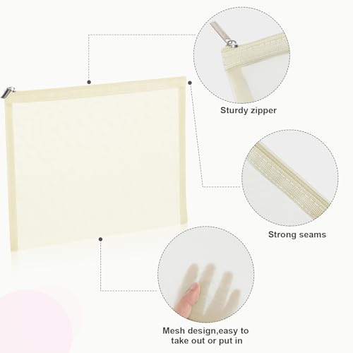 Boao 6 Pieces Mesh Makeup Bags Mesh Cosmetic Bag Portable Travel Organizing Zipper Pouch Toiletries Makeup Pouches for Home Office Travel Accessories(Beige)