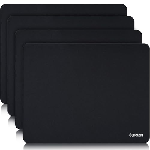Senetem Thin Mouse Pad, 4 Pack Smooth Gaming Mouse pads, Non-Slip Rubber Base, Laser & Optical Mousepad for Laptop, Computer, Office & Home, Small Portable, 11x8.6 in, Black
