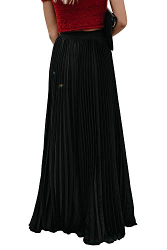 ebossy Women's High Waist Flowy Pleated Chiffon Maxi Skirt (XX-Large, Red)