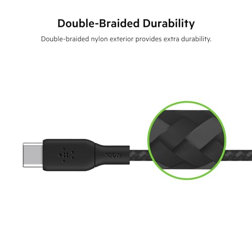 Belkin USB-C to USB-C Cable, BoostCharge Braided Power Cable (2M, 6.6ft), Fast Charging Cable w/ 100W Power Delivery, USB-IF Certified for iPhone 15, MacBook, Chromebook, Samsung Galaxy & More - Black