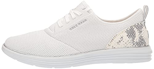Cole Haan Women's GRANDSPORT Journey Sneaker, Optic White Knit/Chalk Python Print Leather, 5