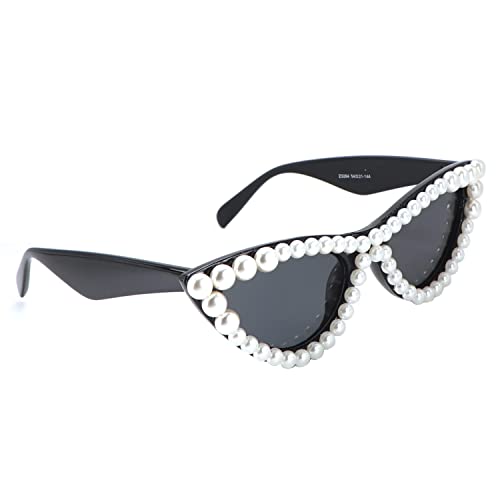 FUPRECIOUS Pearl Cat Eye Sunglasses Womens Cute Fashion Trendy Eyewear ((2 Pack) black)
