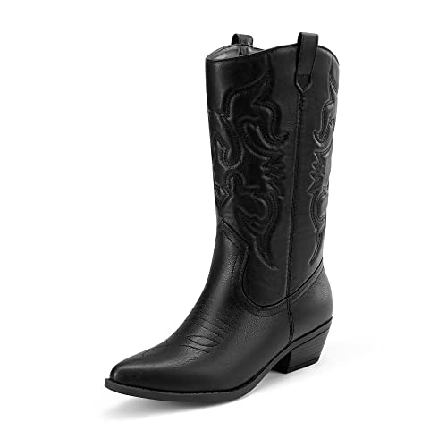 DREAM PAIRS Women's Cowboy Boots Pull On Cowgirl Boots Mid Calf Western Boots,Size 10,Silver-Metal,SDMB2218W