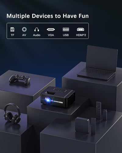 SCREENMAX Projector with WIFI and Bluetooth,Native 1080P Projector,2024 450 ANSI Portable Movie Projector for Outdoor Use,Zoom Function,Home Video Led Projector Compatible with IPhone/Android/TV Stick