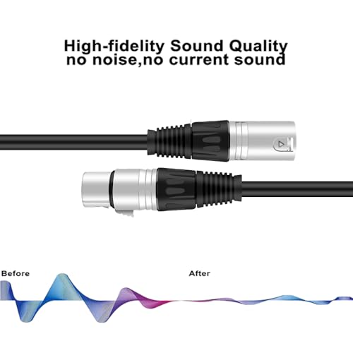 DREMAKE XLR Male to XLR Female Speaker Cable 3 Pin Pro Audio Mic Patch Cord,Shielded and Balanced Microphone Cable for Most Demanding Studio/Broadcast Use - 10 Foot/Black