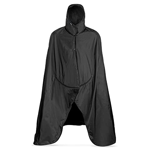 Mambe Small Extreme Weather Hooded Blanket Black - 100% Waterproof and Windproof with Premium Stuff Sack - Perfect for Stadiums and Watching Sports Activities - Machine Washable Fleece