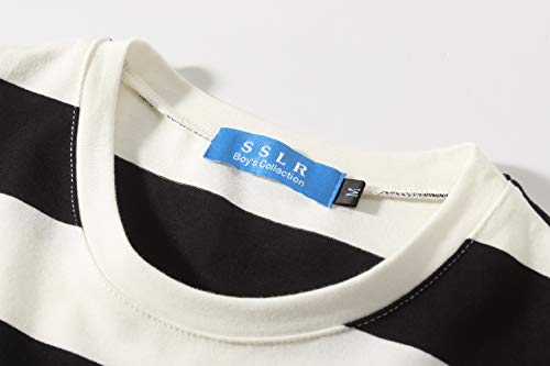 SSLR-Big-Boys-Long-Sleeve-Shirt-Striped Tee Shirts Cotton Crew Neck Casual (XX-Small, White Black)