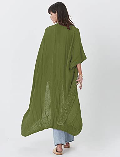 Bsubseach Embroidery Bathing Suit Cover Ups for Women Half Sleeve Beach Kimono Swimsuit Coverup Army Green