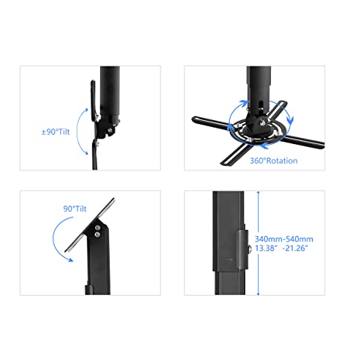 suptek Black Projector Ceiling Mount Bracket Fits Flat or Sloped Ceiling Height Adjustable with Extendable Length for LCD/DLP Projector Mount (PR05B)