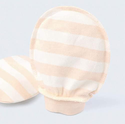 MOMSMENU Newborn Mittens No Scratch 100% Organic Cotton Mitts Baby Boy Girl Neutral With String 0-12 months 3 Packs Beige