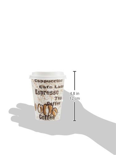 Amazon Basics to Go Hot Paper Coffee Cups with Lids, 12 oz, Café Design, Disposable, 100-Count