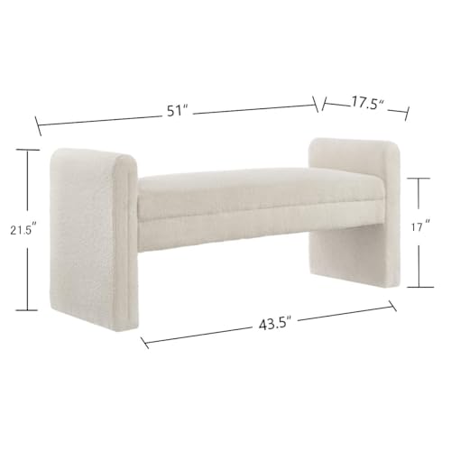 24KF Modern Boucle Teddy Lovely Bench, Upholstered Bed Bench Entryway Bench Ottoman with Armrest -Black