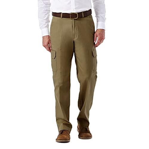 Haggar mens Comfort Stretch Flat Front Cargo -Â Reg. and Bt Casual Pants, Putty, 44W x 32L US