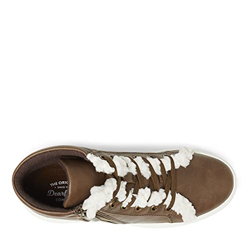 Dearfoams Women's Original Comfort Outside Zip & Lace Bootie with Faux Fur Detail Platform, Brown, 6