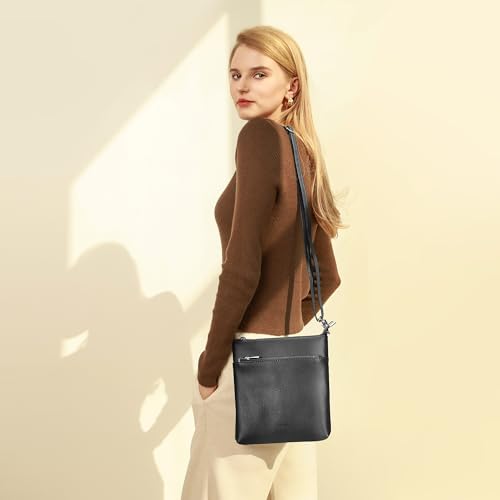 befen Small Genuine Leather Crossbody Purse Bags for Women Travel Shoulder Bag with Double Zip Pocket Air Force Blue