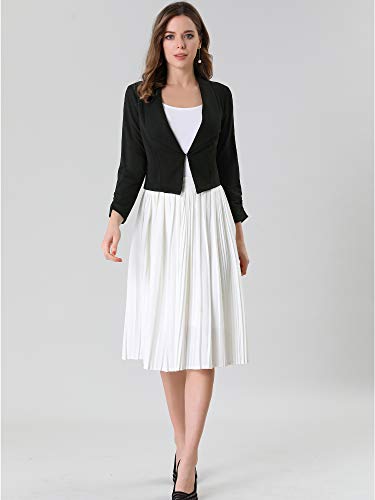 Allegra K Women's Notched Lapel Ruched Sleeve Jackets Business Cropped Blazer Small Purple Berry