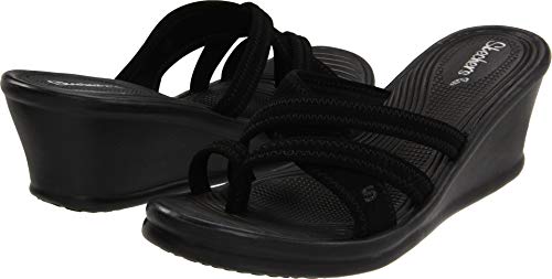 Skechers Cali Women's Rumblers-Beautiful People Wedge Sandal,Black,5 M US