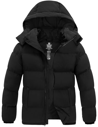 wantdo Men's Parka Jacket Thicken Winter Coat Waterproof Rain Jacket (Black, Small)