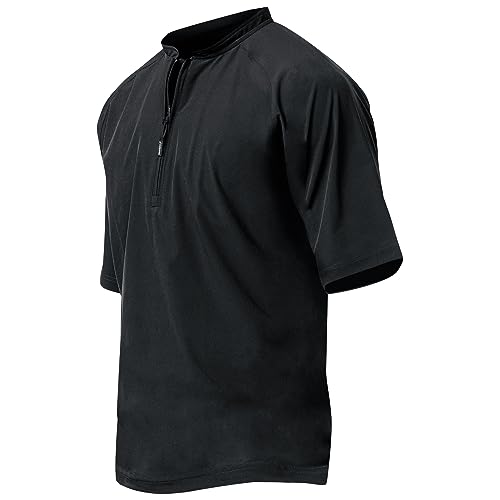 CHAMPRO Men's Standard Baseball/Softball Water-Repellant Batting Cage Jacket with Quarter-Zip Front and Adjustable Bottom, Black, Small