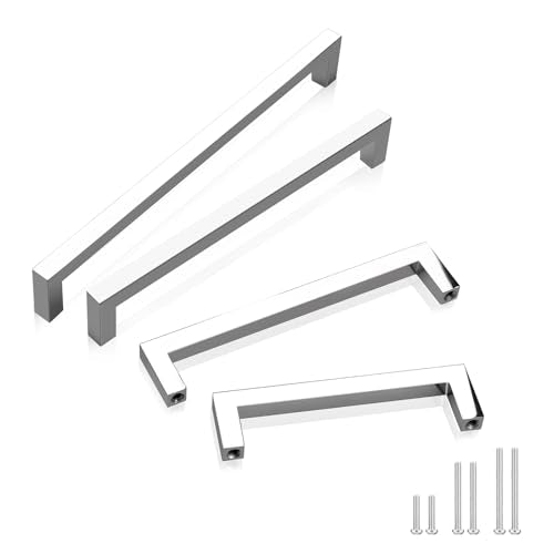 GOBEKOR 5 Pack Polished Chrome Cabinet Pulls Solid Drawer Pulls 3-3/4in(96mm) Hole Centers, Square Bar Kitchen Cupboard Handles Cabinet Hardware