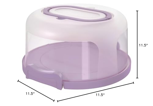 Top Shelf Elements Round Cake Carrier Two Sided Cake Holder Serves as Five Section Serving Tray, Portable Cake Stand Fits 10 inch Cake, Cake Box Comes With Handle, Cake Container Holds Pies (Lilac)