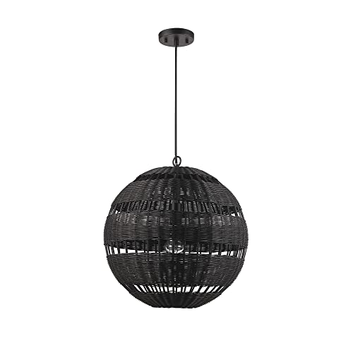 Globe Electric 67000102 2-Light Pendant Light, Matte Black, Black Paper Twine Shade, Black Braided Cord, Pendant Light Fixture, Kitchen Island, Adjustable Height, Home Décor Lighting