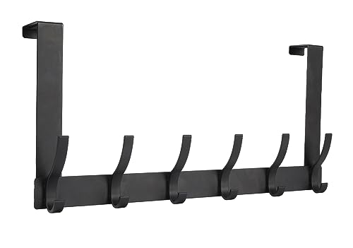 Optish Over The Door Hooks, Door Hanger Hooks for Hanging, Over The Doors Towel Racks for Bathroom with 12 Coat Hook, Coat Rack Dorm Essentials Bathroom Accessories(1 Pack, Black)