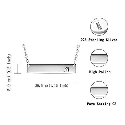 JZCOLOR | Sterling Silver Bar Necklace | Pendant with Engraved Letter (A)