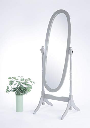 GTU Furniture Swivel Adjustable Full-Length Oval Wood Cheval Floor Mirror, in White/Black/Cherry/Oak/Silver/Gold/Espresso/Grey Finish (Grey)