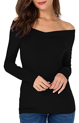 Sarin Mathews Womens Off The Shoulder Short Sleeve Tops Slim Fit Blouse Shirts Rosered S