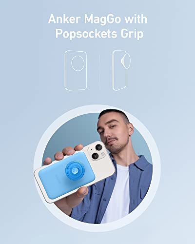 Anker 622 Magnetic Battery (MagGo with PopSockets Grip), 5,000mAh Portable Charger with Swappable PopGrip and Stand, USB-C for iPhone 14/13/12 Series (Black)