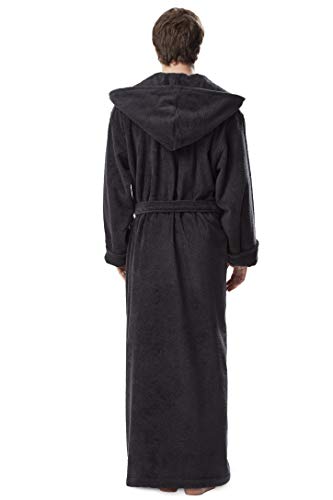 Arus Mens Hood'n Full Ankle Length Hooded Turkish Cotton Bath Robe Dark Green, Medium