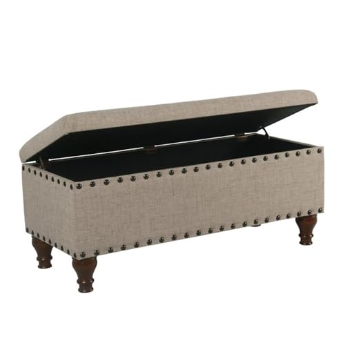 HomePop Large Storage Bench with Nailhead Trim - Tan