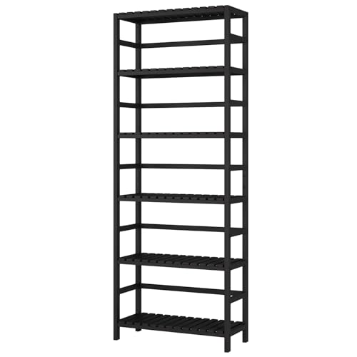 Bamjoy Bamboo Shelf, 6-Tier Bookshelf Adjustable Storage Shelves, Tall Shelving Unit Plant Stand, Storage Rack for Bathroom Home Office Living Room Kitchen, 23.6W x 10.2D x 63.4H Black