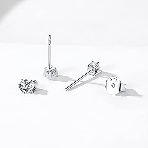 ChicSilver Opal Earrings White Gold Plated Sterling Silver Round Cut Created White Opal Stud Earrings for Women 3mm October Birthstone Small Cute Opal Jewelry