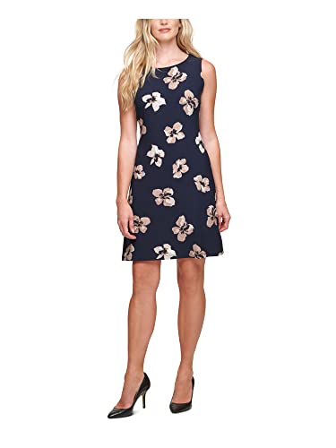 Tommy Hilfiger Women's Round Neck Dress, Sky Captain/Khaki, 14