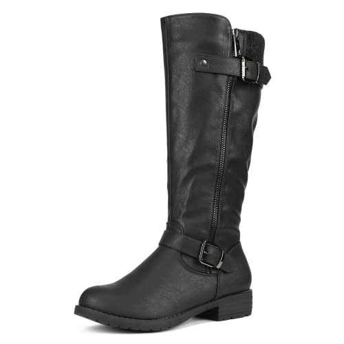 DREAM PAIRS Women's Knee High Boots Comfortable Riding Boots Side Zipper Fall Boots with Buckle,Size 10.5,Brown,DEER