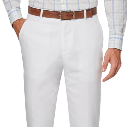 Perry Ellis Men's Essentials Linen Dress Pant, Modern Fit, Solid Twill, Lightweight (Waist Size 29 - 42), 33W x 30L, Natural Linen Herringbone