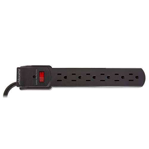 Maxxima 4-Pack 6 Outlet Power Strip Surge Protector - 300 Joules, Features Red On/Off Switch, Powers Multiple Electronics and Devices Simultaneously, Perfect for Home Appliances - Black