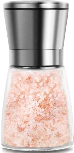 Salt and Pepper Grinder, Stainless Steel Refillable and Adjustable Manual Pepper Mill, 5.3"x 2.5" Professional Grinder for Pepper, Salt, and Spices, Fits in Home, Kitchen