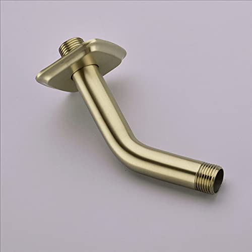 TRUSTMI Shower Arm with Flange, Angled 6-Inch Stainless Steel Replacement Pipe, Wall Mounted Tube for Bathroom Shower Head, Brushed Gold