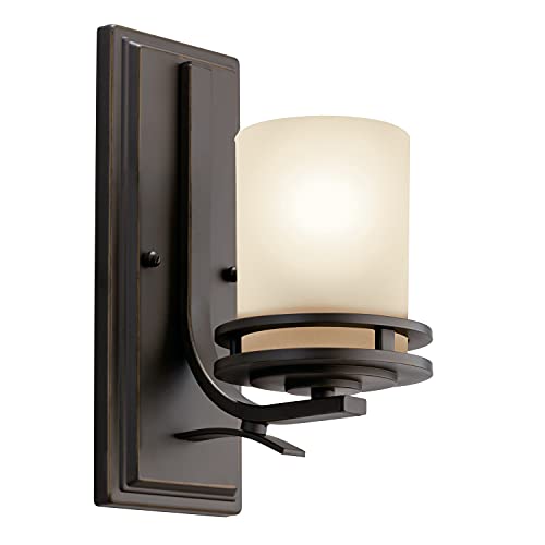 Kichler Hendrik 12" 1 Light Wall Sconce with Light Umber Etched Glass Olde Bronze®, 5.25"