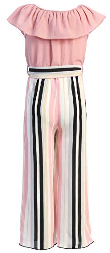 BluNight Collection Big Girls Sleeveless Cold Shoulder Ruffle Button Stripe Summer Romper Jumpsuit Tiffany 14 (2J1K7S1)