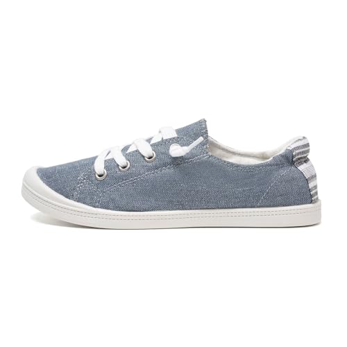 FUNKYMONKEY Women's Canvas Sneakers, Classic Low Top Comfort Lace up Slip-On Casual Flat Walking Shoes (6 M US, Denim/JD)