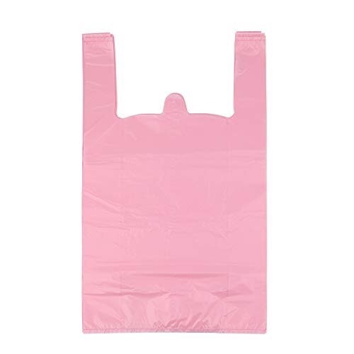 LazyMe T Shirt Bags, Bolsas De Plastico Para Negocio,12x20 Inches Plastic Shopping Bags with Handles for Grocery, Business, Restaurant Use (Pink 100pcs)
