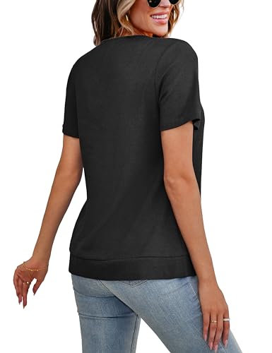 LIENRIDY Women's Short Sleeve Shirts Round Neck Loose Casual Summer Tops, Black, S
