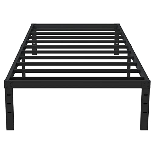 Upcanso 18 Inch Twin Bed Frames No Box Spring Need, Metal Platform Bed Frame Twin Size with High Storage, Eassy Assembly 2,500 Lbs Heavy Duty Bedframes, Black