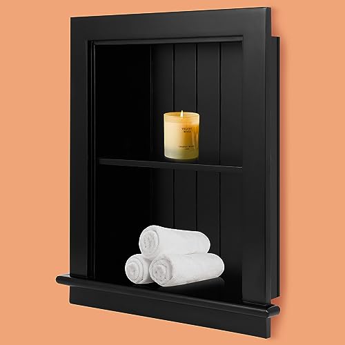 Potter-Island 14 x 18 Medicine Cabinet Recessed, Wall Niche, Bathroom Wall Cabinet, 3-Tier, Between Studs Shelving for Drywall, Black
