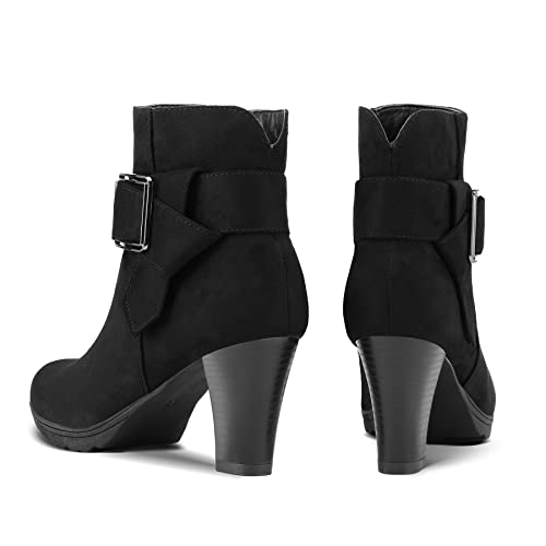 mysoft Women's Wide Width Ankle Boots Chunky Heel Ankle Strap Buckle Booties with Zipper