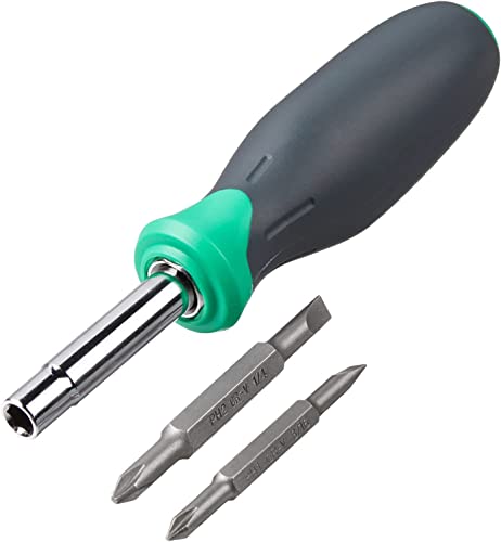 Amazon Basics 6 In 1 Multi-Bit Screwdriver/Nut Driver, Multicolor(Silver, Northern Glow Green, Grey)(Previously Denali brand)